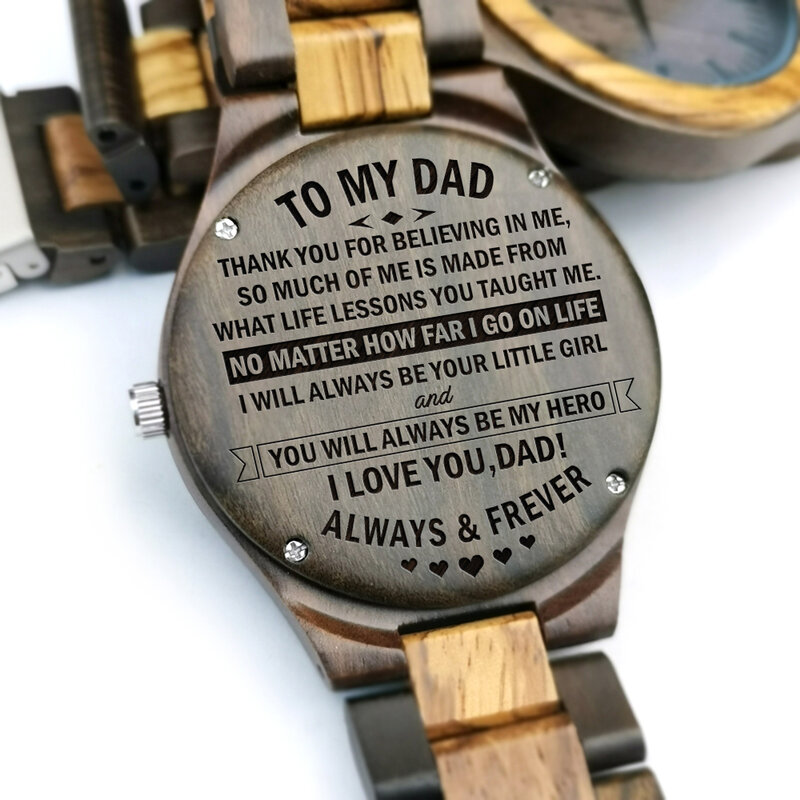 ที่ดีที่สุดพ่อ IN THE WORLD - TO MY DAD แกะสลักไม้นาฬิกา,นาฬิกาข้อมือสำหรับผู้ชาย,ไม้ของขวัญ,ของขวัญวันเกิด,ส่วนบุคคล