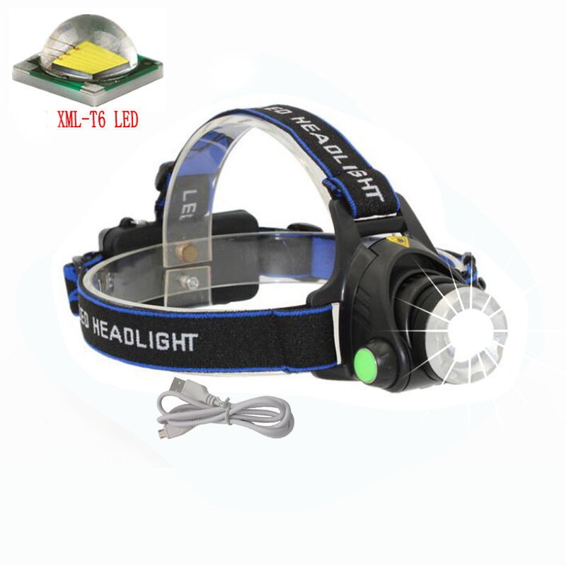 Lampe frontale étanche à Led XM-L T6, alimentée par batterie de 1200lm, idéale pour le travail ou le camping en plein air