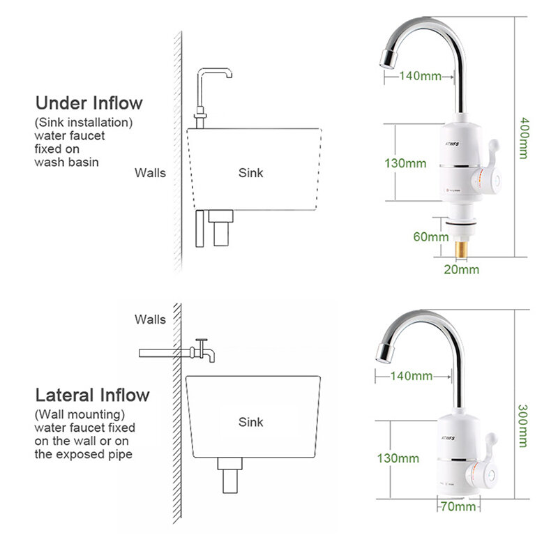 ATWFS Tankless Elektrische Neueste Wasser Heizung Küche Instant Heißer Wasserhahn Heizung Wasser Wasserhahn Momentanen Heater3000w