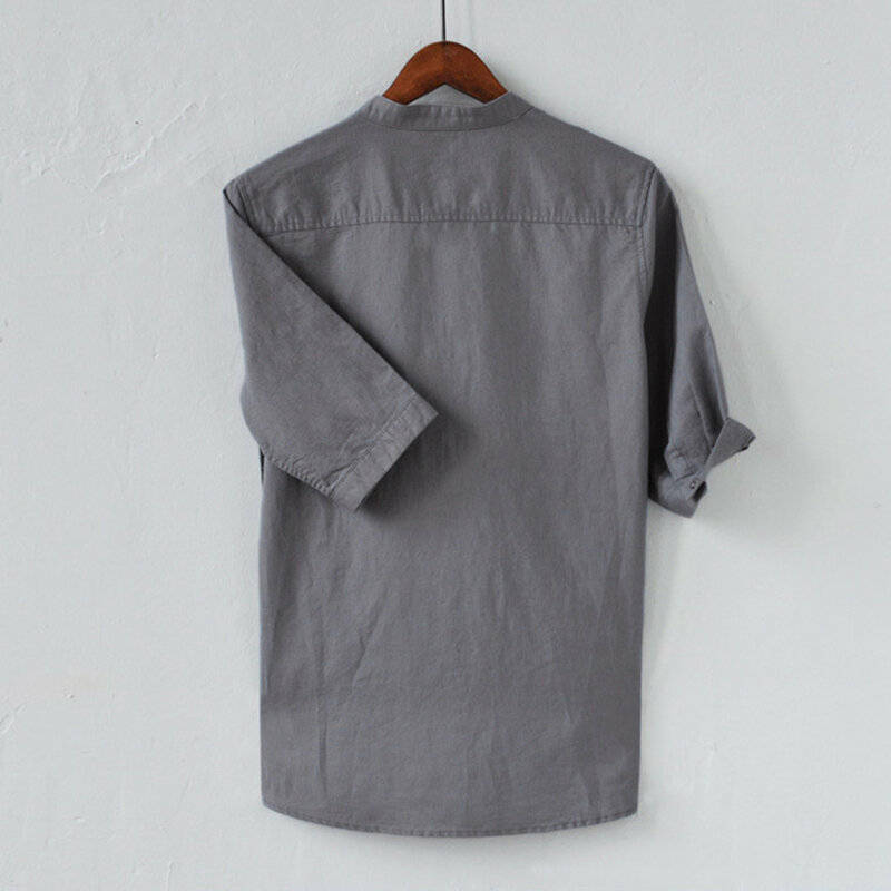 Womail 2019 nuevas llegadas camisa de moda de alta calidad de verano para hombres Camisa de algodón de Color sólido transpirable de manga de cinco puntos