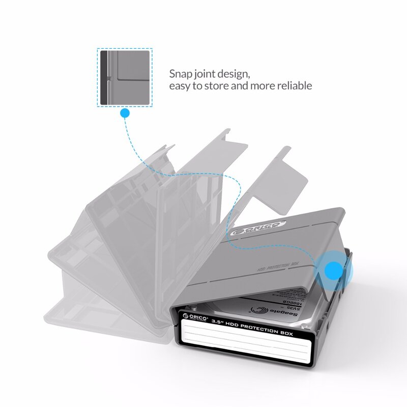 ORICO-Caixa de armazenamento externa para HDD SSD, à prova de umidade, proteção HDD, design de etiquetas, 3,5"