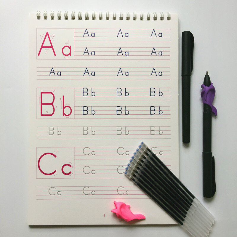 Cuaderno con letras del alfabeto inglés groove, 26 letras en inglés, ejercicio de caracteres, guardería, bebé, preescolar, para escribir el texto, 1 unidad