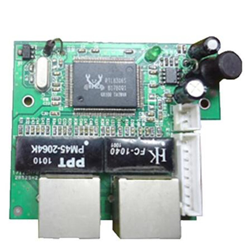 Placa de interruptor de concentrador de red ethernet, 10/100mbps, 2 puertos, pcb de dos capas, rj45, 1x8 pines, directo de fábrica