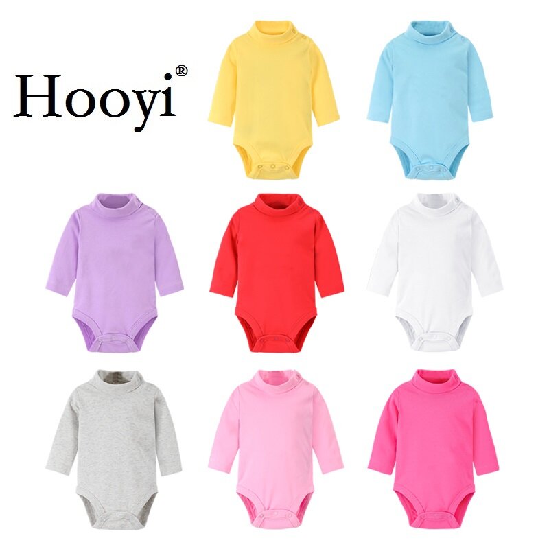 Hooyi Baby Boy Clothes 100% Cotton Pure Solid Newborn Bodysuits Turtleneck Premature Clothing Shirts Tops 0 1 2 3 Years PJS Soft