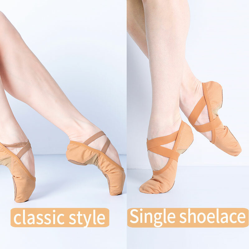 Zapatos de Ballet para mujer, zapatillas de baile, bailarinas, cordones individuales, tela elástica