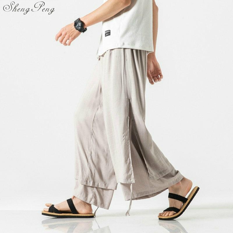 Pantalones de kung fu wushu para hombre, ropa tradicional china, pantalones cargo de estilo oriental de lino, Q780