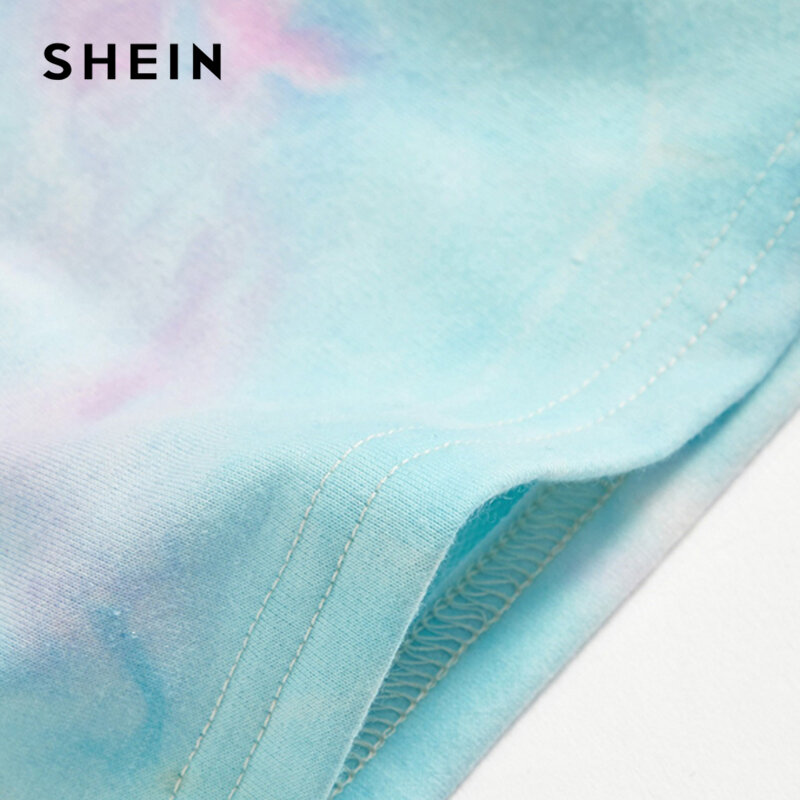 Shein kiddie letter happy print tie dye 소녀를위한 귀여운 후드 탑스 2019 봄 한국 패션 긴 소매 스웨터
