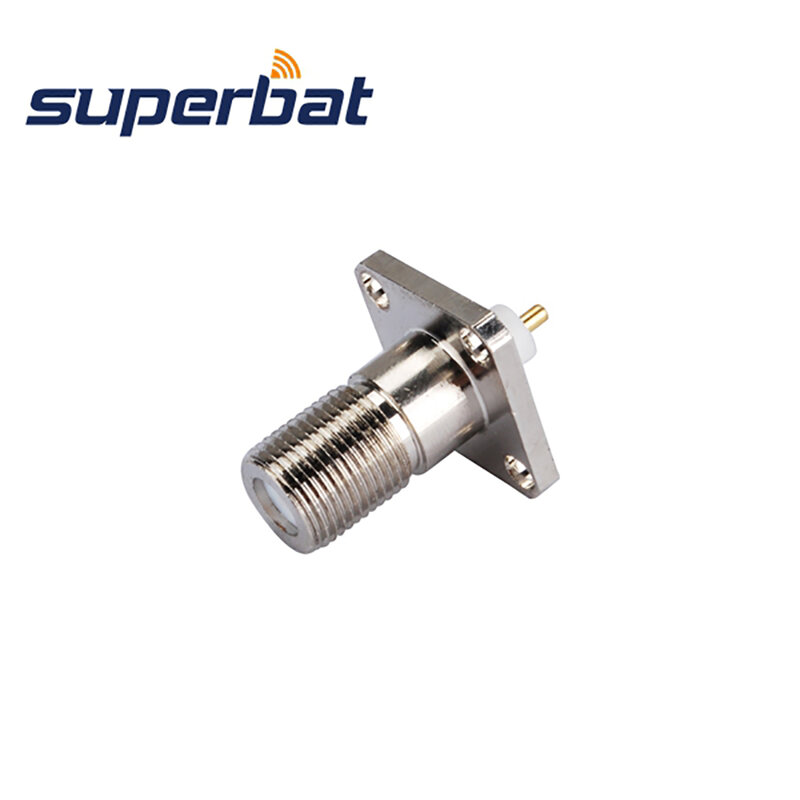 Superbat 2X 75 Ohm F 4 Hole Panel Mount Female with Extended Dielectric&Solder Post Connector for Cable RG58, RG400,RG142,LMR195
