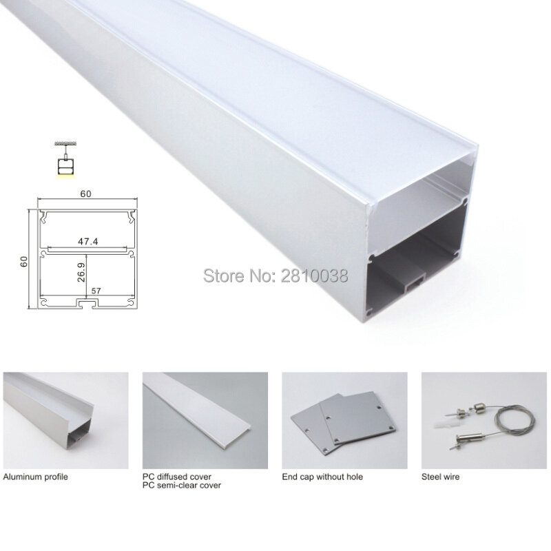 50X 1M Sets/Lot 6000 series led strip aluminium profile and square type led aluminum profile for suspending or pendant lights