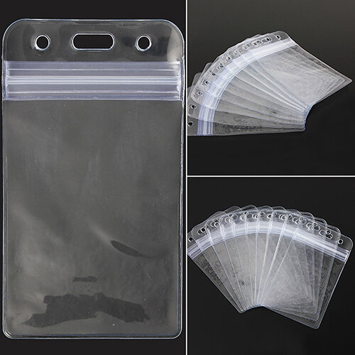 10Pcs Vertical Transparent Vinyl Plastic Clears ID Card Badge Holder Wholesale