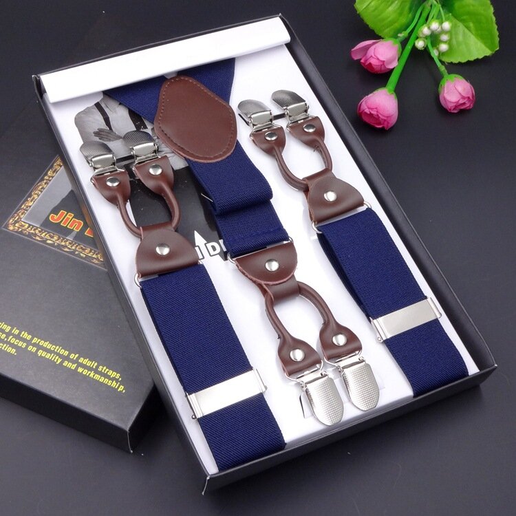 Fashion printing alloy 6 clips male vintage casual suspenders commercial western-style trousers man's braces strap