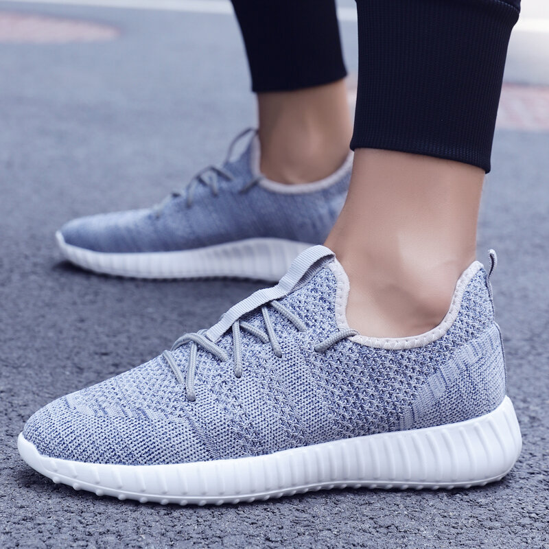 2019 Summer Men's knit Mesh Sneakers Casual Shoes Breathable Man Big Size Lightweight Lace up Running Shoes For Men 38-46