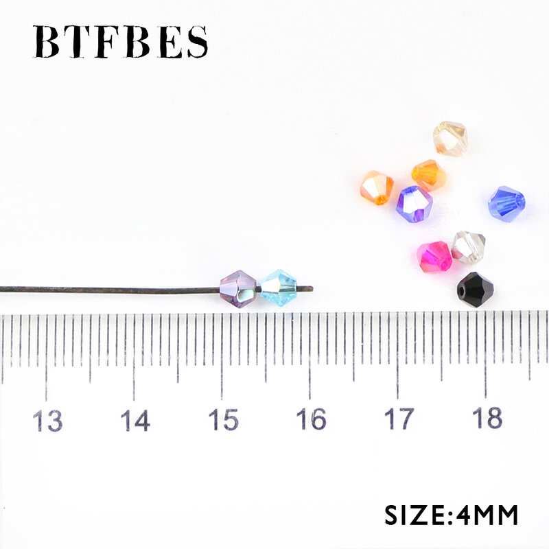 Btfbes miçangas austríacas duplas, cristais, 4mm, peças, contas soltas, suprimento de bola de vidro, pulseira, acessórios para fazer joias, diy