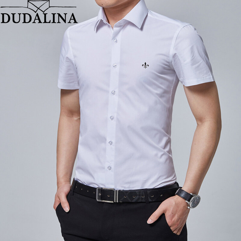 Dudalina camisa masculina 2020 de manga curta formal homem negócios camisa magro ajuste designer vestido camisa masculina casual roupas marca