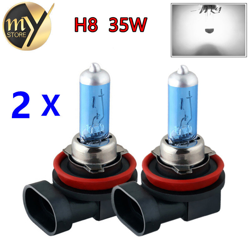 2pcs H8 35W Halogen Bulbs super white Headlights fog lamps light running Car Light Source parking 6000K 12V day High Power