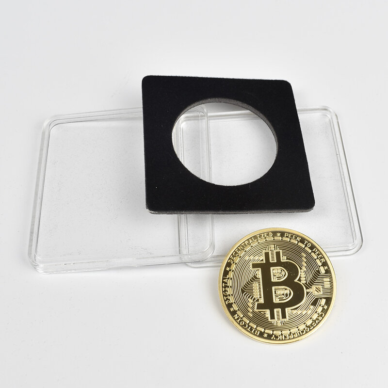 40Mm Gouden Bitcoin Bit Munt Met Acryl Vierkante Behuizing Litecoin Eth Xrp Doge Iota Cardano Ada Fil Shiba Cryptocurrency Metalen Munt