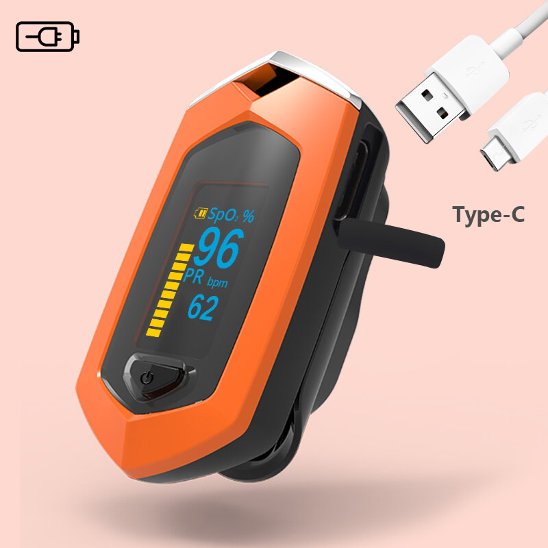 Medical Finger Pulse Oximeter USB Type-C Rechargeable Blood Oxygen Heart Rate Monitor Spo2 Sports Pulsioximetro Oximetro De Dedo