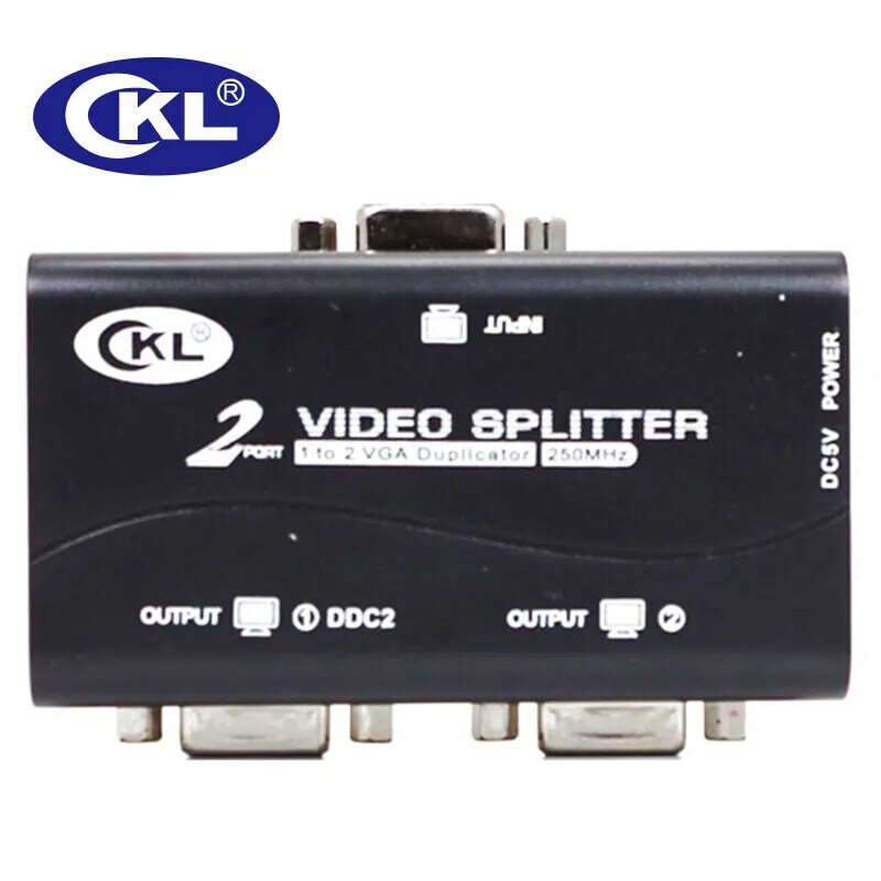 CKL 2 or 4 Port Black VGA Splitter Duplicator Support DDC DDC2 DDC2B USB Powered Transmission Up To 60M Wall Mountable ABS Case