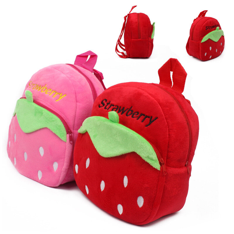 ピンク/レッドストロベリー柄のぬいぐるみバックパック,幼稚園の男の子と女の子のための愛らしいミニキャンディーバッグ
