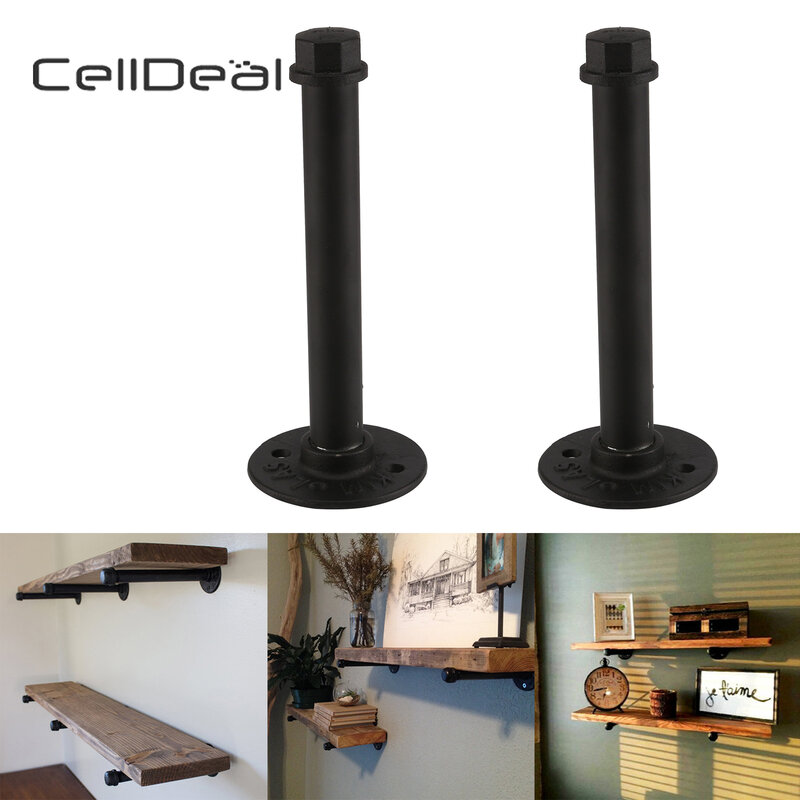 Pair of Industrial Pipe Bracket Heavy Iron Shelf Support Set Durable Flange Industrial Shelves Stand Up Desk Shelf Wood Metal