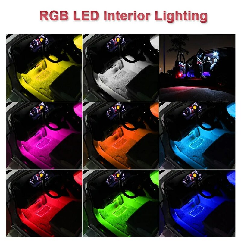 4pcs Car RGB LED Strip Light LED Strip Lights Colors Car Styling Decorative Atmosphere Lamps Car Interior Light With Remote 12V