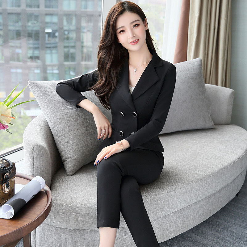 Double breasted Women Casual Office Business Suits Formal Work Wear Sets Uniform Styles Elegant Pant Suits Two-piece suit
