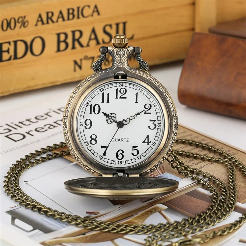 Iran Cyrus Souvenir Pocket Watch Bronze Necklace Chain Full Hunter Pendant Fob Chain Old Fashioned Pocket Clock for Men Women