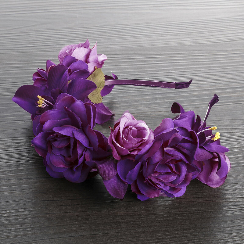 MOLANS 신부 웨딩 모자 시뮬레이션 장미 꽃 왕관 머리띠, 보라색 꽃 왕관 화환, Chapau 액세서리