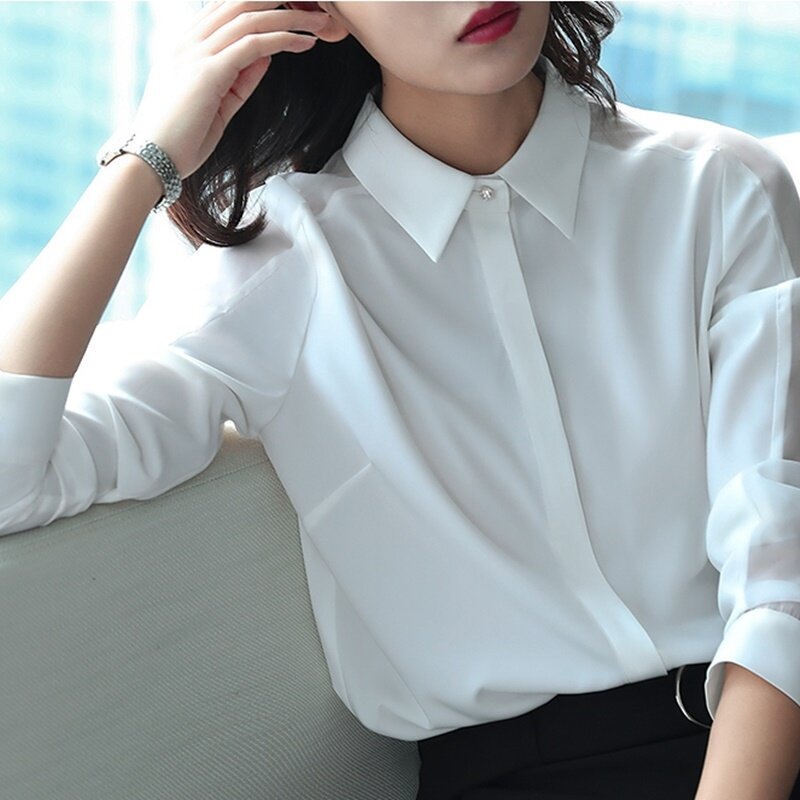 Ol Women Tops And Blouses Business Workwear Summer Solid Plus Size Long Sleeve Shirt Female Korean Fashion Woman Clothing DD2081