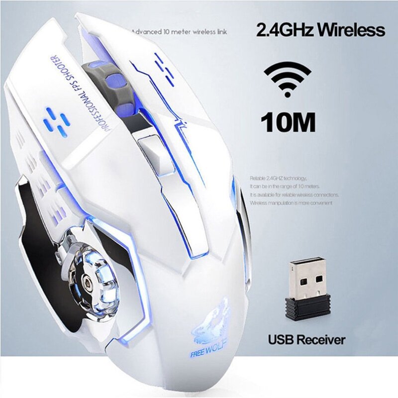 X8 Super Quiet Wireless Gaming Mouse 2400DPI Rechargeable Computer Mouse Optical Gaming Gamer Mouse for PC Black