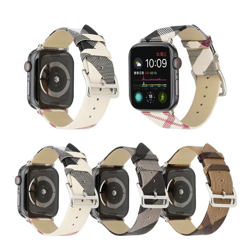 Correa de pulsera de cuero con patrón a cuadros para Apple Watch band 4 44/40mm para mujer/hombre relojes pulsera para iwatch Serie 3 2 1/42/38mm