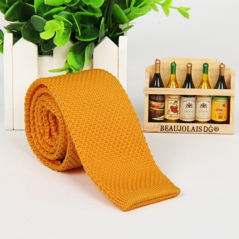 Corbata de punto naranja para hombre, corbatas finas de lana, cinta de tejer, diseñadores de hilo, 5,5 cm