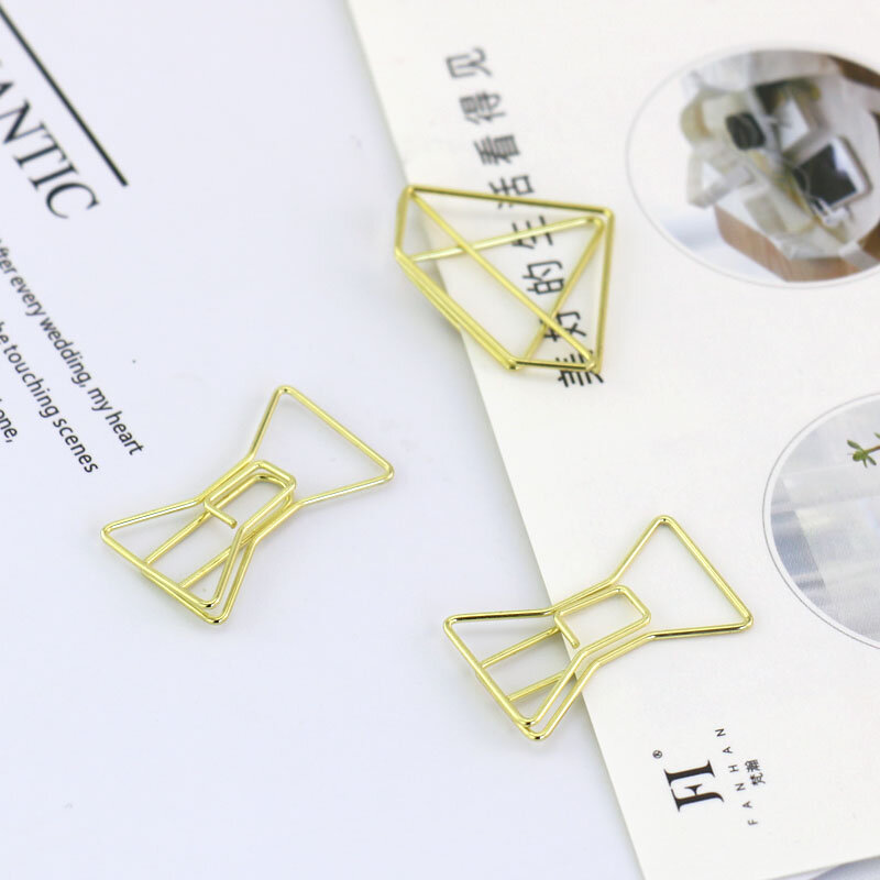 Clips de papel de Metal dorado, accesorios de Oficina de Papelería, arco, diamante, hexagonal, marcador con forma de flecha larga
