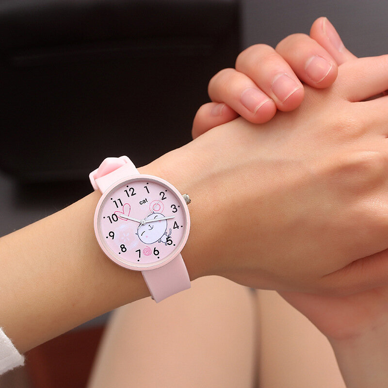 Silikonowe cukierki kolor zegarek dziecięcy dziewczyny zegar studencki moda sukienka dla dzieci zegarki kwarcowe słodki kociak wzór chłopiec zegarki dla dzieci