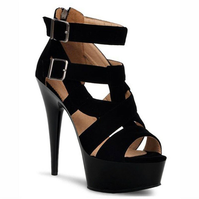 Zapatos de tacón alto para mujer, sandalias altas de 15 cm, zapatos de baile decorativos negros