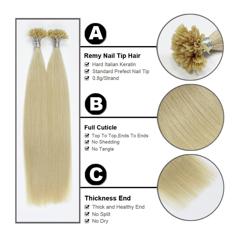 FOREVER HAIR-Extension de Cheveux Humains Remy Pré-Collés, Pointes en U, Soyeux, Lisses, Style de Cheveux Colorés, Salon Professionnel, 0.8 Gumental, ktColorful
