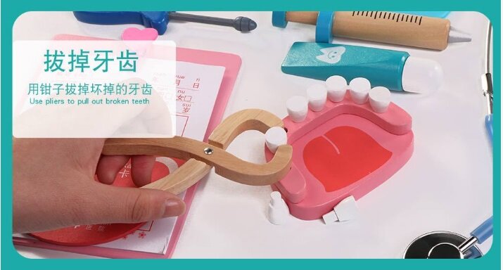 Ząb lekarz udawaj zagraj w drewnianą pielęgniarkę zestaw medyczny zabawki edukacyjne montessori dla dzieci zabawki dla dzieci do odgrywania ról lekarz