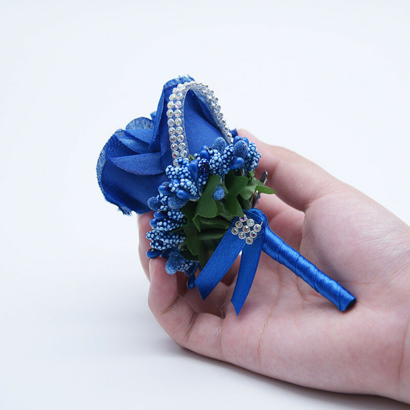 YO CHO свадебный букет Искусственные розы синяя брошь корсаж стразы из блестящей ленты Кружева Классические Бутоньерки для выпускного вечера