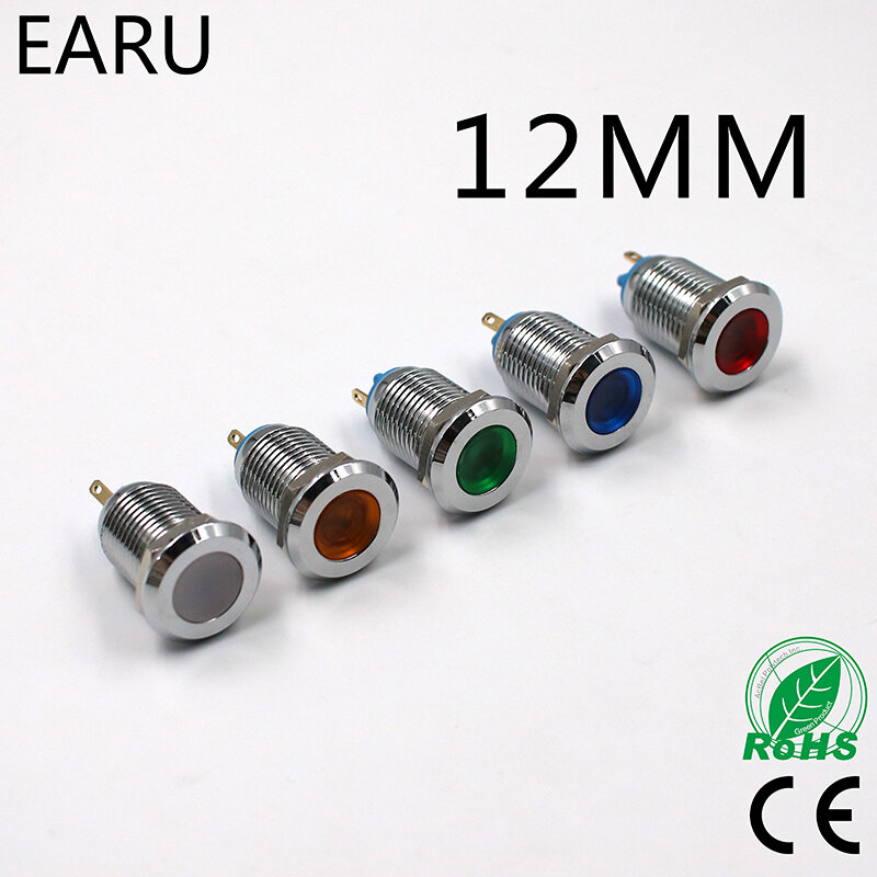 Lámpara de señal impermeable para indicador LED de Metal, Bombilla de interruptor piloto de 12mm, 3V, 6V, 9V, 12V, 24V, 110V, 220V, rojo, amarillo, verde, blanco y azul