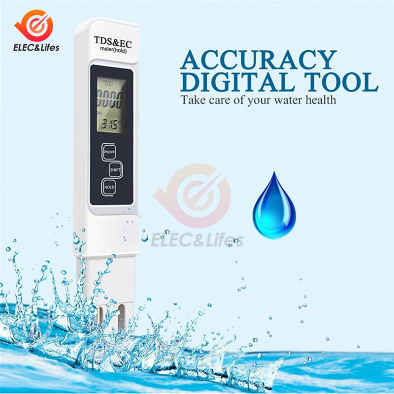 Mini TDS EC Meter Penguji Suhu Pena Tampilan LCD Digital Filter Kualitas Air Penguji Kemurnian TDS-3 PH Meter