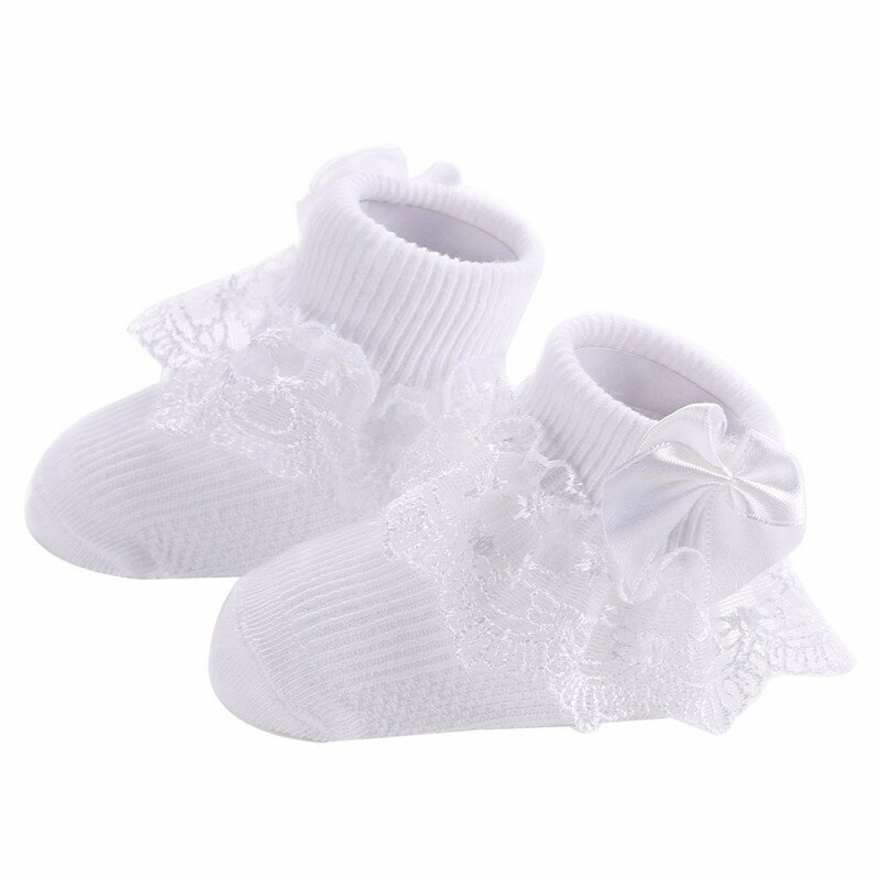 Calcetines de algodón peinado para bebé recién nacido, medias de princesa de encaje, 0 a 2 años, lote de 4 pares