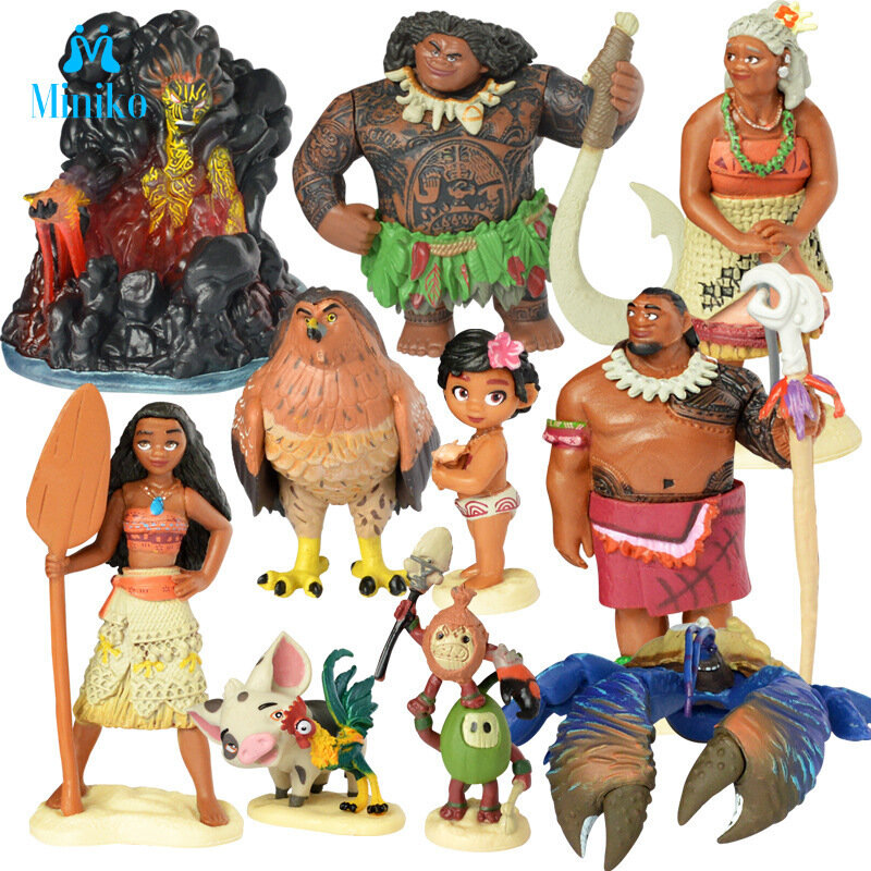 Cartoon Action Figure Decor Toys para Crianças, Presente de Aniversário, Princesa Legend, Vaiana, Maui, Chefe, Tui, Tala, Hei, Pua, Moana, 10Pcs por Conjunto