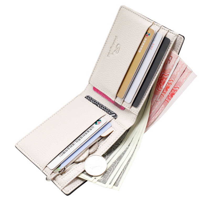 Carteira masculina de couro sintético, carteira masculina feita em couro sintético de poliuretano com porta-cartões para dinheiro e cartões de marca famosa