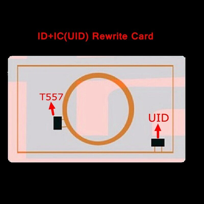 5 buah kartu komposit ID 125khz + IC UID 13.56MHZ, Chip ganda frekuensi dapat diubah menulis ulang kartu kosong yang bisa ditulis ulang RFID T5577 EM4305