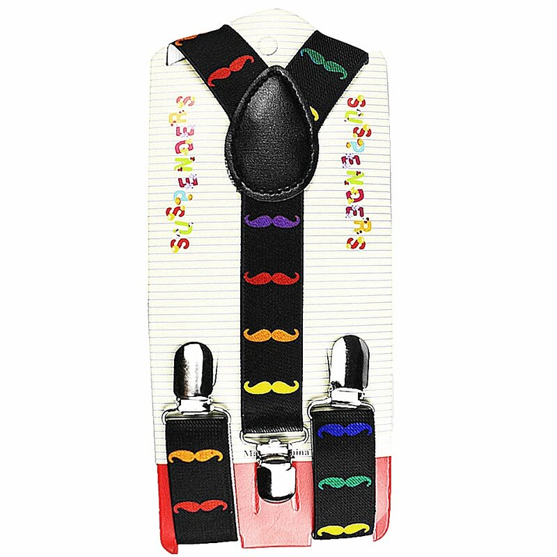 Huobao Fashion Anak Cocok Adjustable Clip-On Warna-warni Kumis Percetakan Tali Ikat Kawat Gigi untuk Anak-anak Boy 3 Klip Suspender