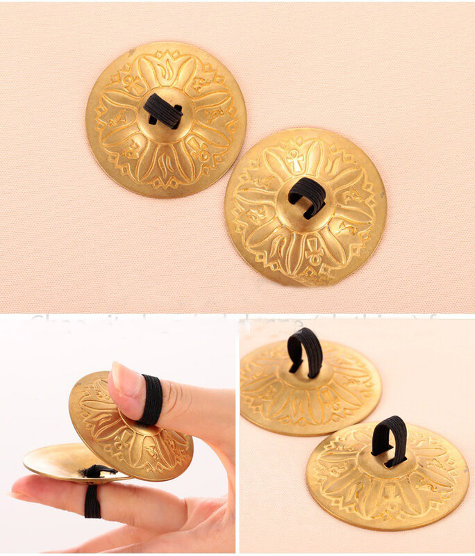 Accesorios para danza del vientre, 2 pares (4 piezas), patrón de grano de danza del vientre, platillos de dedo de cobre puro