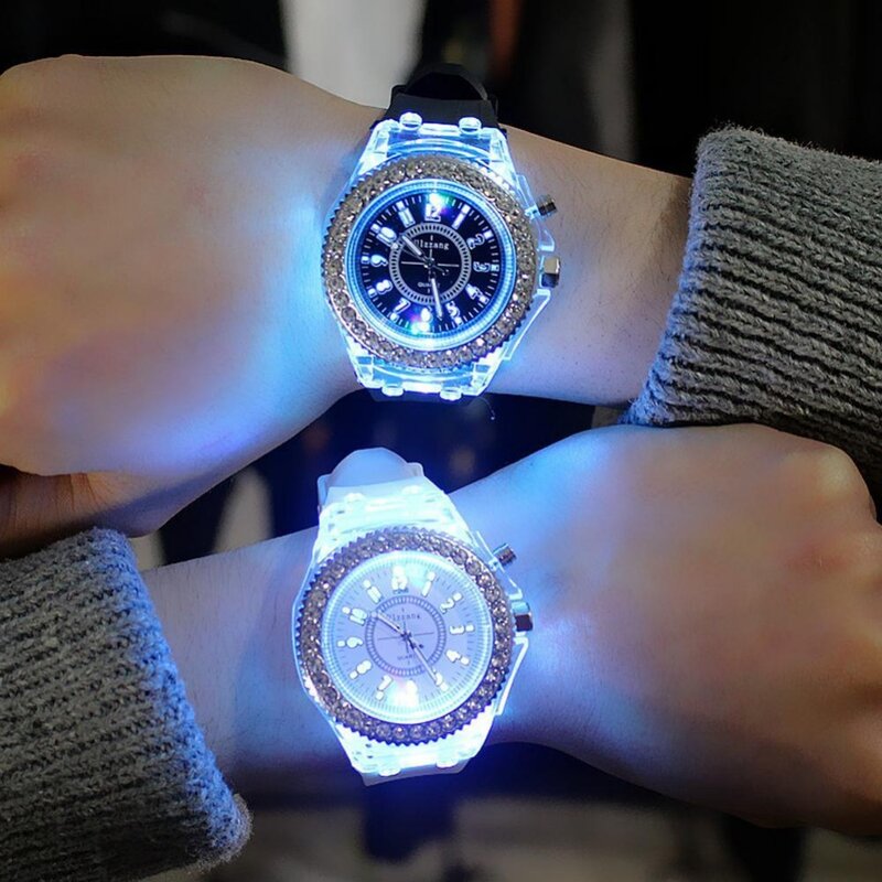 Relógio feminino luminoso esportivo led, para moças, de silicone, luminoso