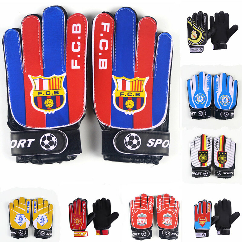 Guantes de fútbol para niños/adultos FCB para aficionados al fútbol guantes de portero antideslizantes guantes de fútbol de PU para niños protección para guardar dedos