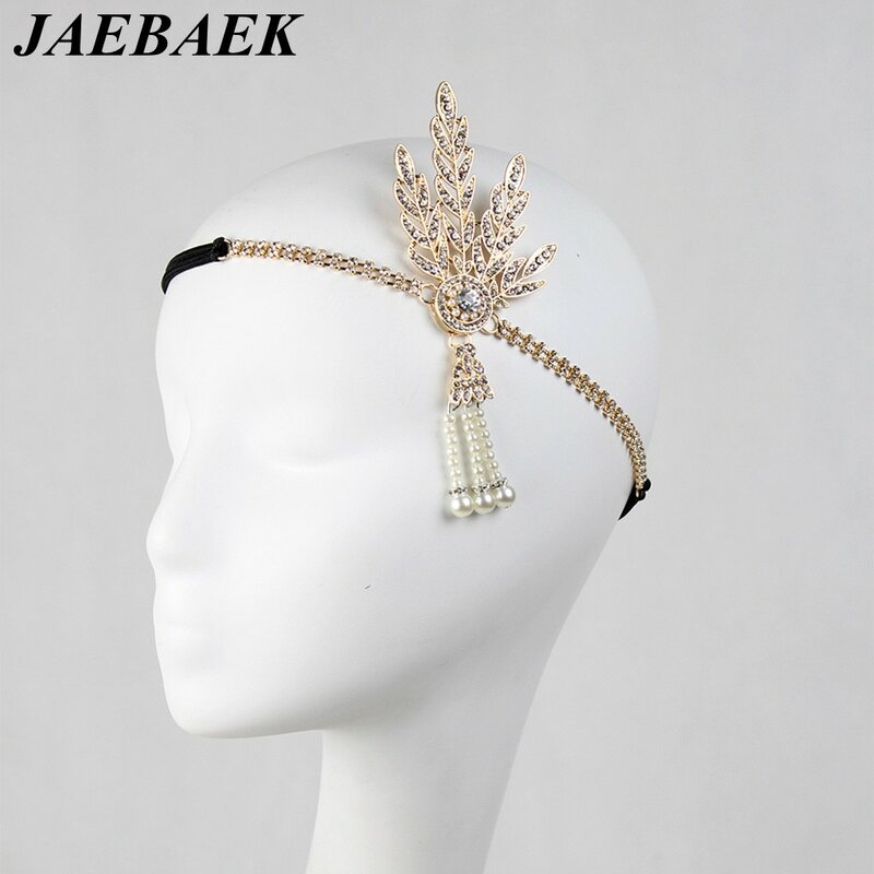 JAEBAEK Art Deco 1920's Flapper Great Gatsby Inspiriert Blatt Medaillon Perle Kopfstück