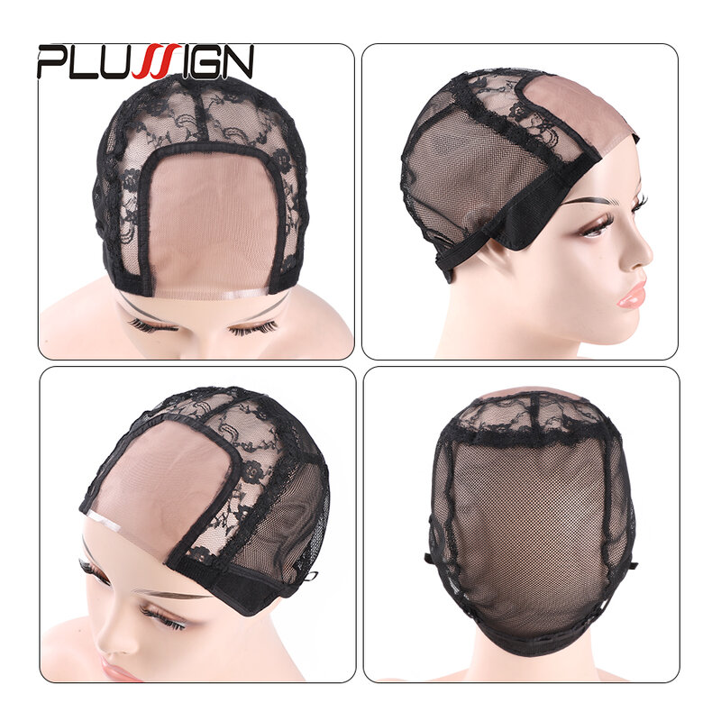 Plussign-Bonnet de perruque en dentelle suisse U-Part, filet à cheveux noir, bonnets pour perruques exécutives, bonnet de tissage avec sangle réglable, outils exécutifs